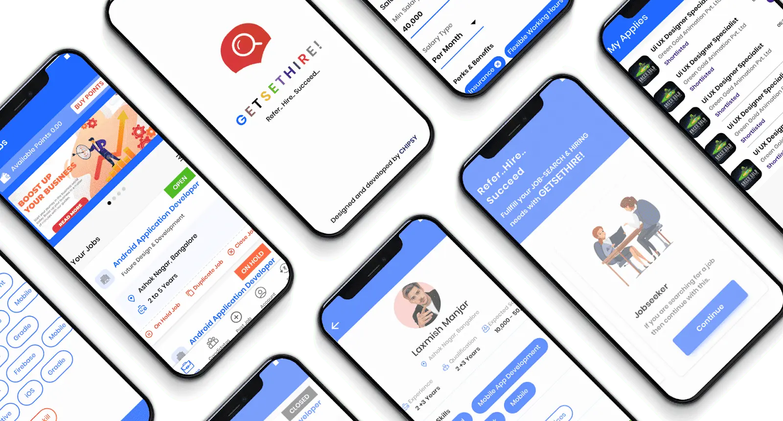 GetSetHire Job Portal Mobile App Design by Chipsy Services